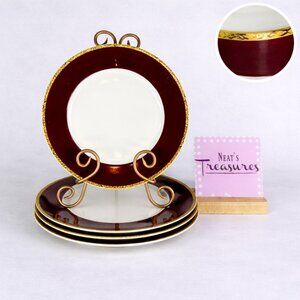 Target Holiday 09 CLASSIC TIDINGS Gold Scroll Red Rim China Dinner Plates Set 4